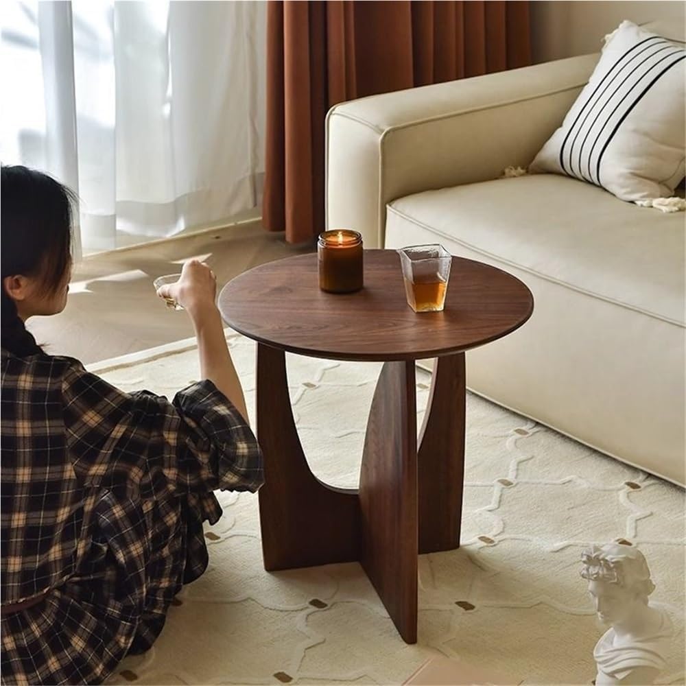 Wooden Round Side Table, Creative Small End Table for Small Spaces, Modern Ni...