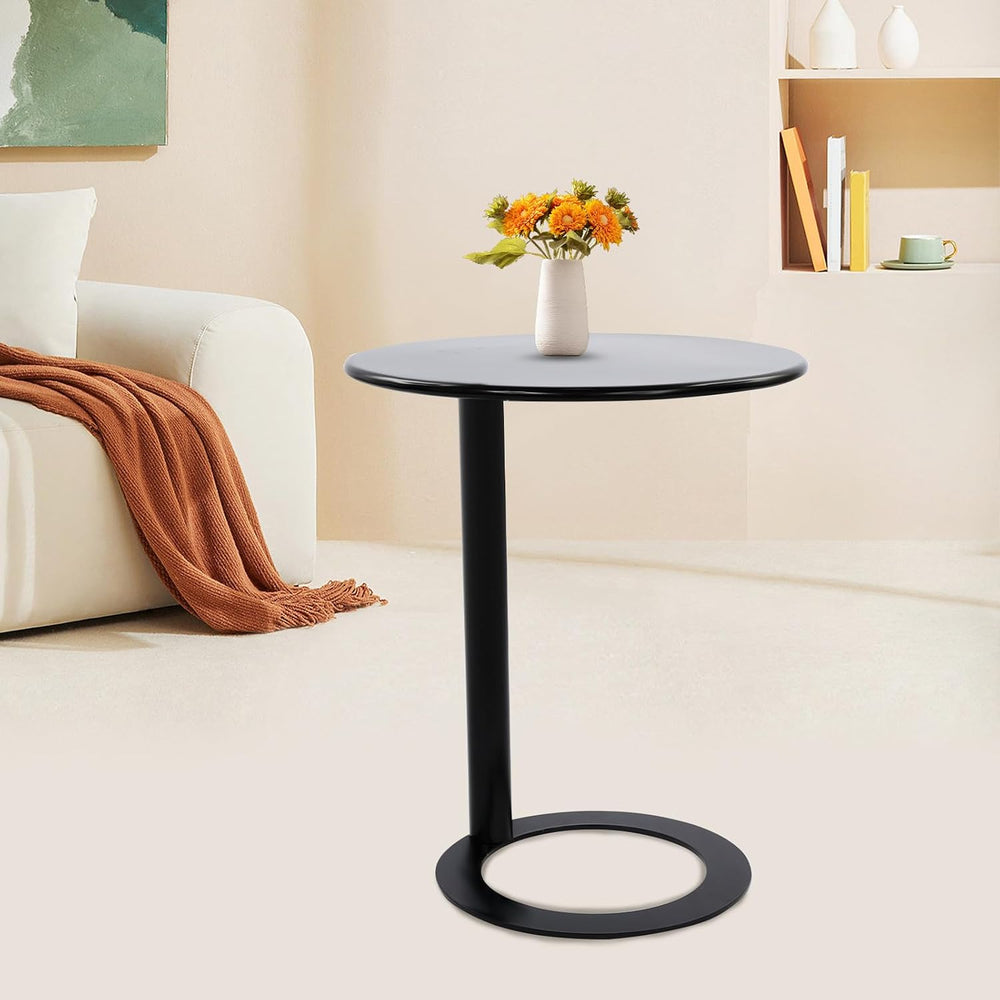 C Shaped Round Side Table, Metal End Table for Couch Sofa Bed, Small Accent C...