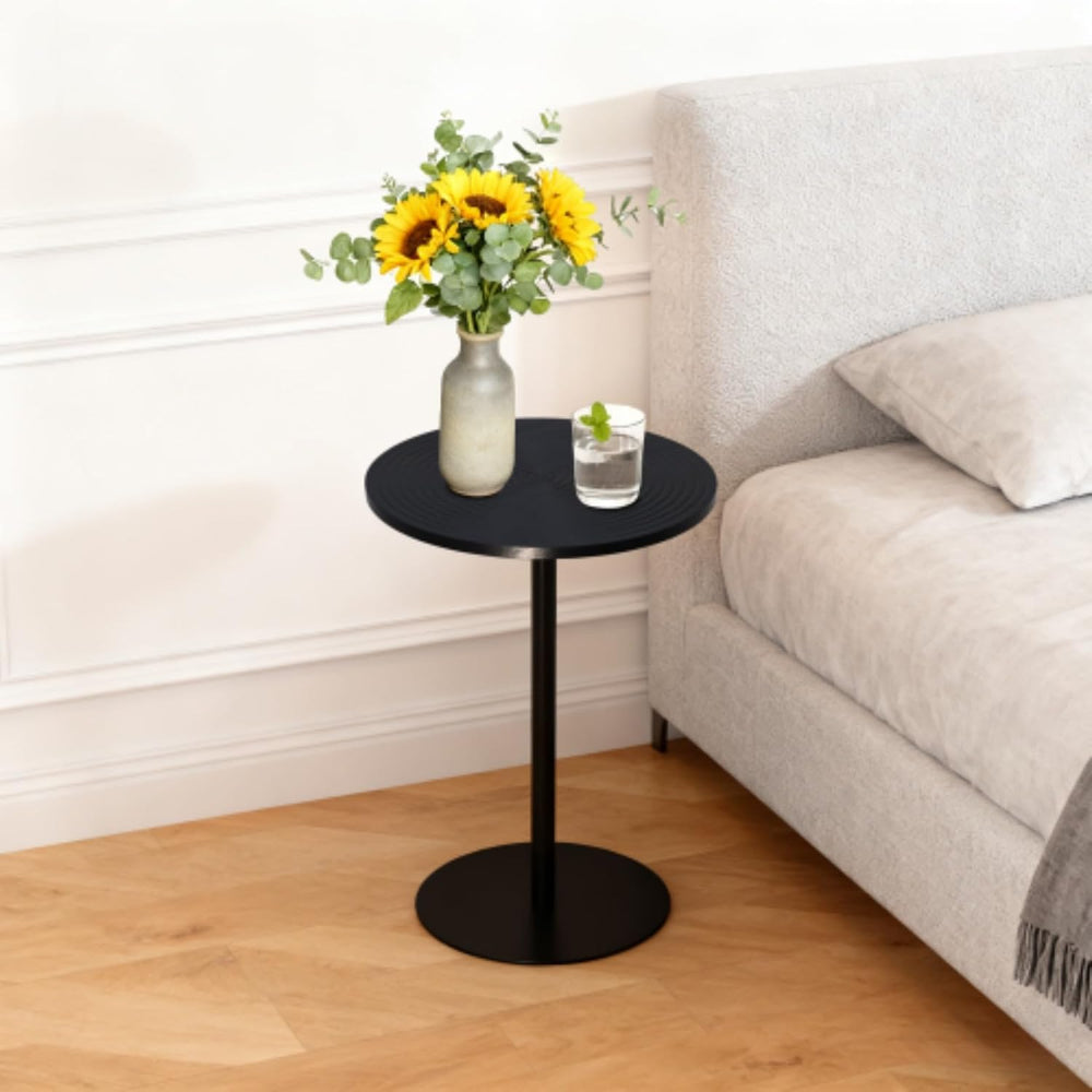 Set of 2 Small Round Side Table Wooden Concentric Circles Coffee Table for Tw...