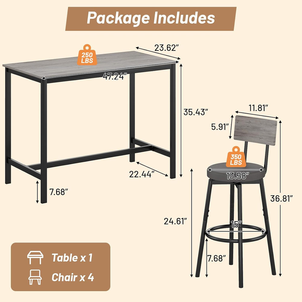 Zevemomo 5-Piece Dining Table Set, Bar Table Set for 4, Kitchen Table and Cha...