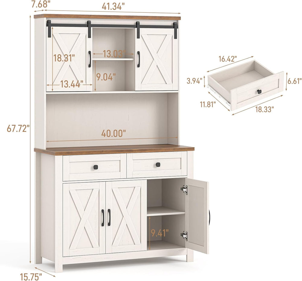 Befrases 67.7 Inch Farmhouse Pantry Storage Cabinet with Sliding Barn Doors, ...