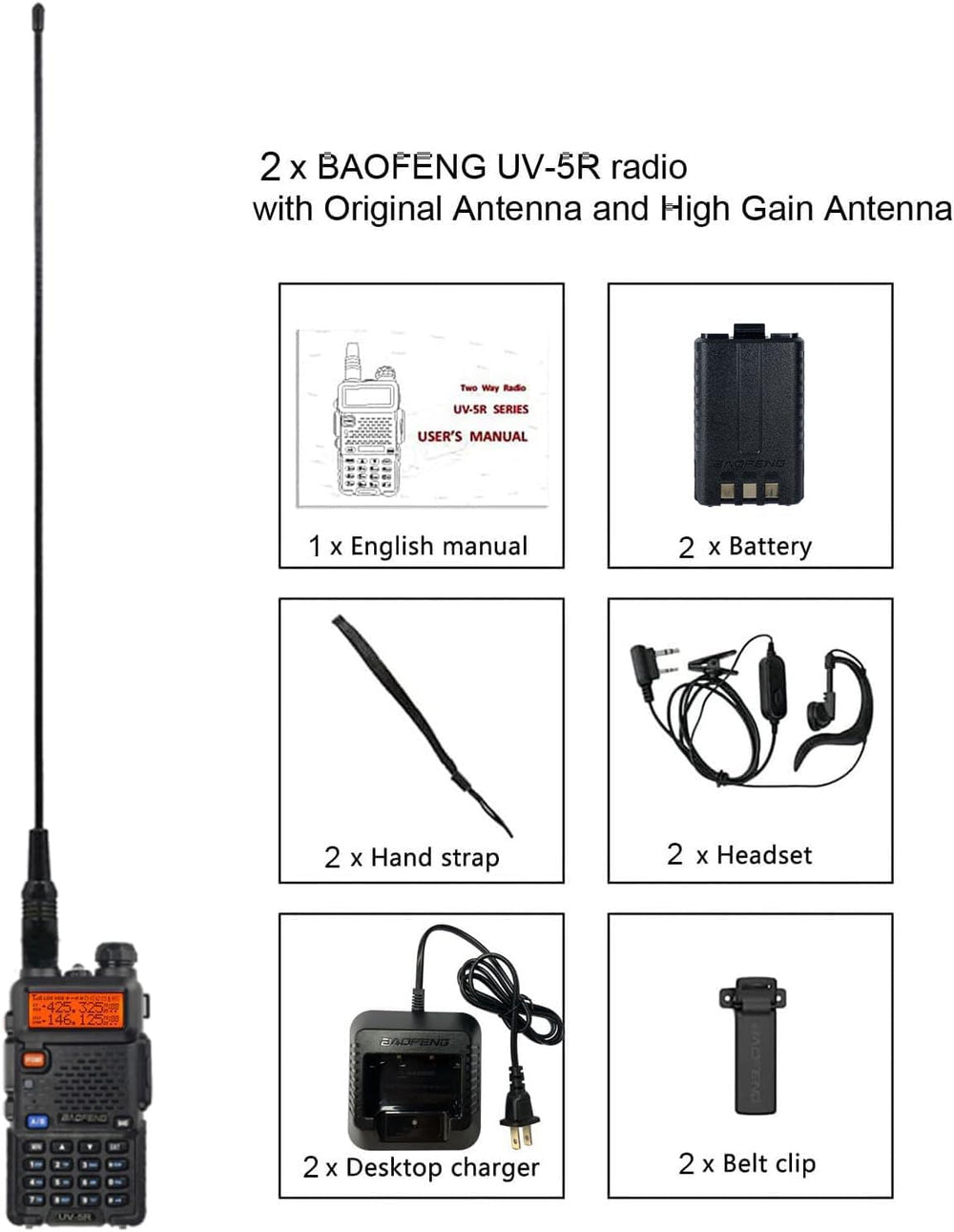 BAOFENG UV-5R Ham Radio Handheld Walkie Talkie Long Range (2 Pack)