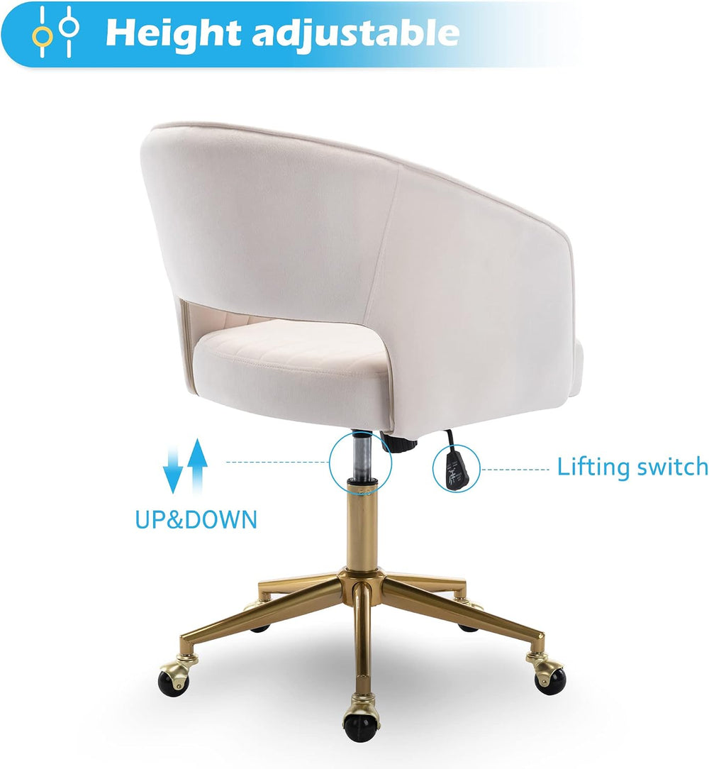 KCC Vanity Chair Velvet Desk Chair with Gold Base for Living Room,Cream