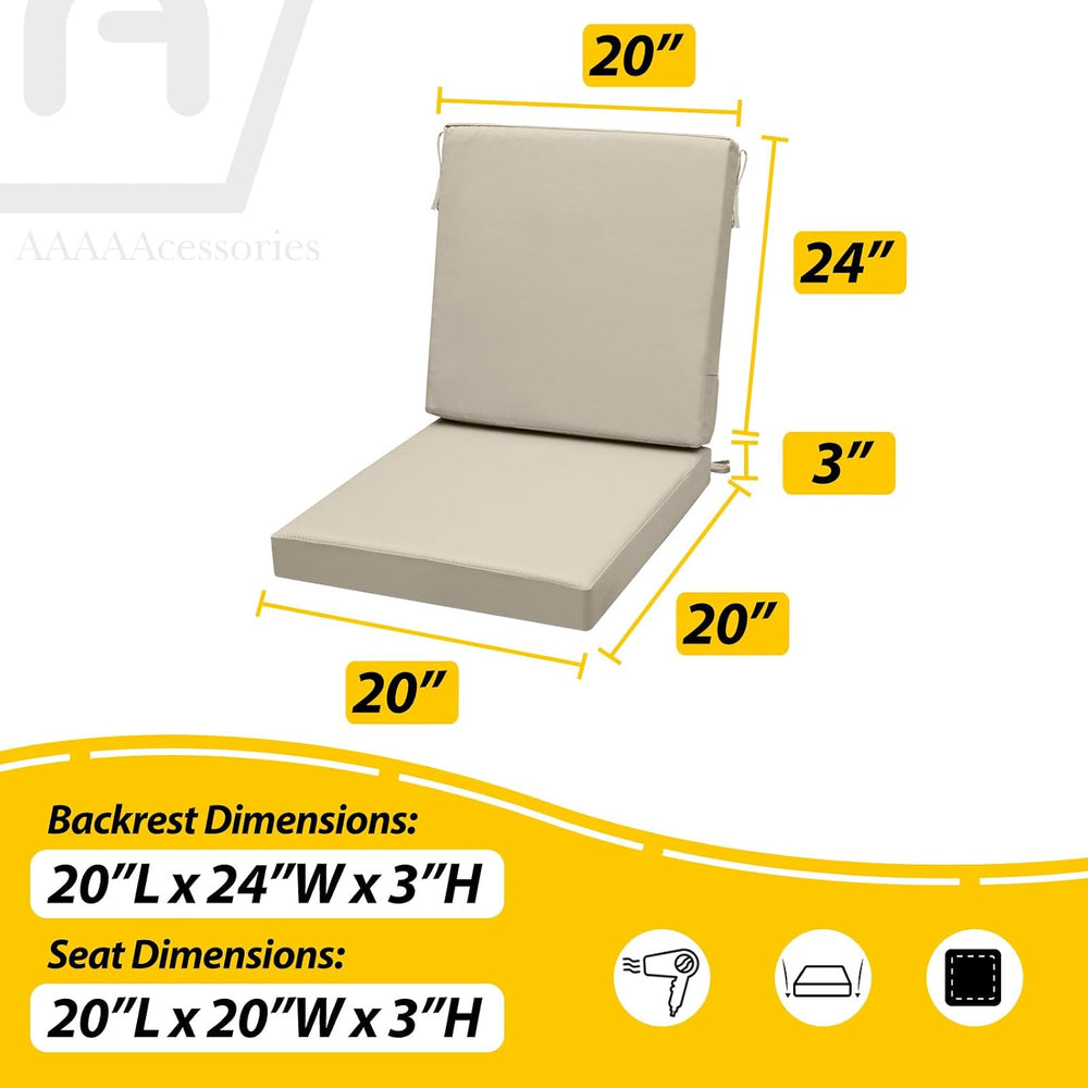 AAAAAcessories Outdoor Chair Cushions, 20 x 20 x 3 + 24 in, Set of 1