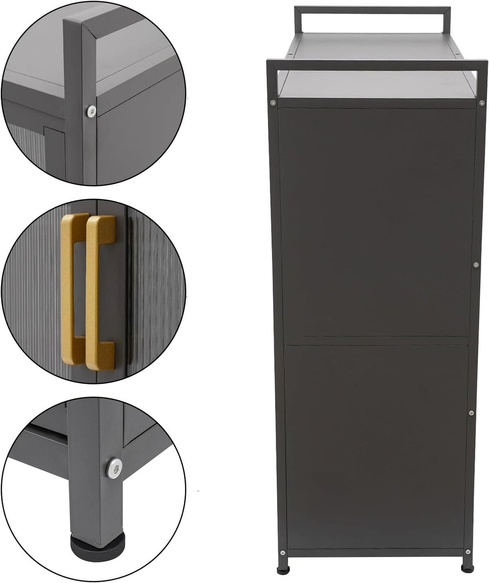 Kitchen Pantry Cabinet with Clear Doors, Metal Sideboard with Open Storage Sh...