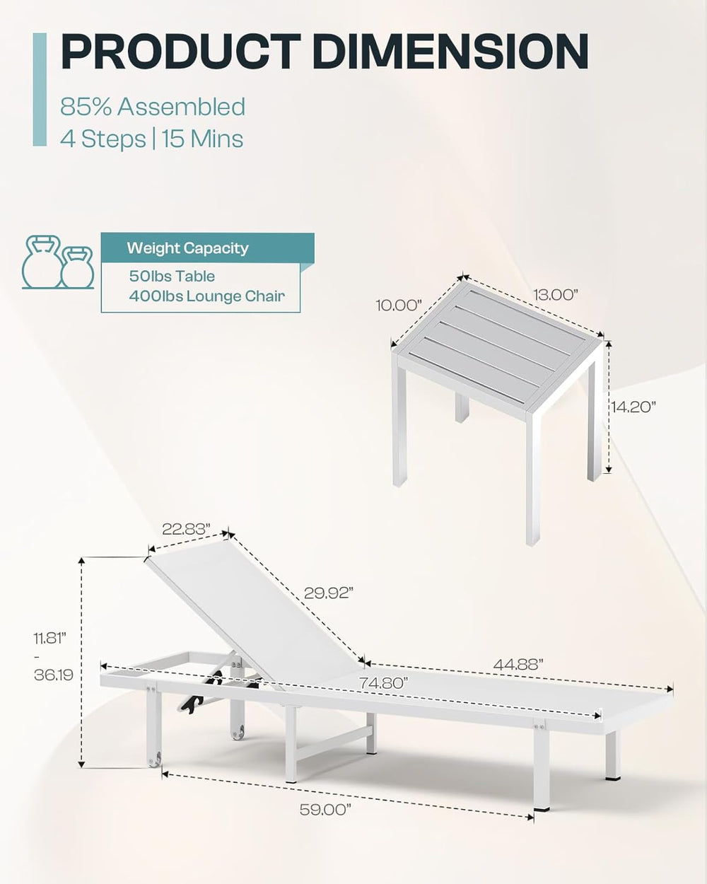 Pool Lounge Chairs Set of 2, Aluminum Outdoor Lounge Chairs with Wheels and 5...