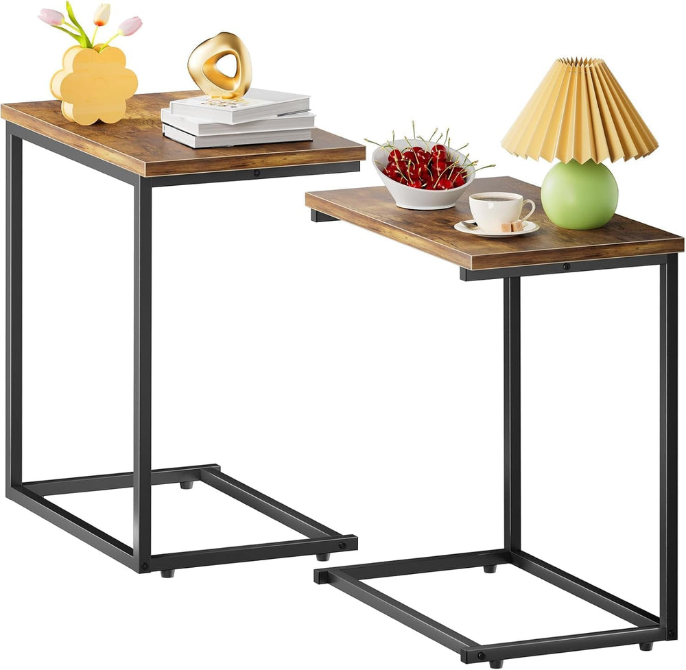 Pipishell C Shaped End Table Set of 2, Side Table for Couch Slide Under, C Ta...
