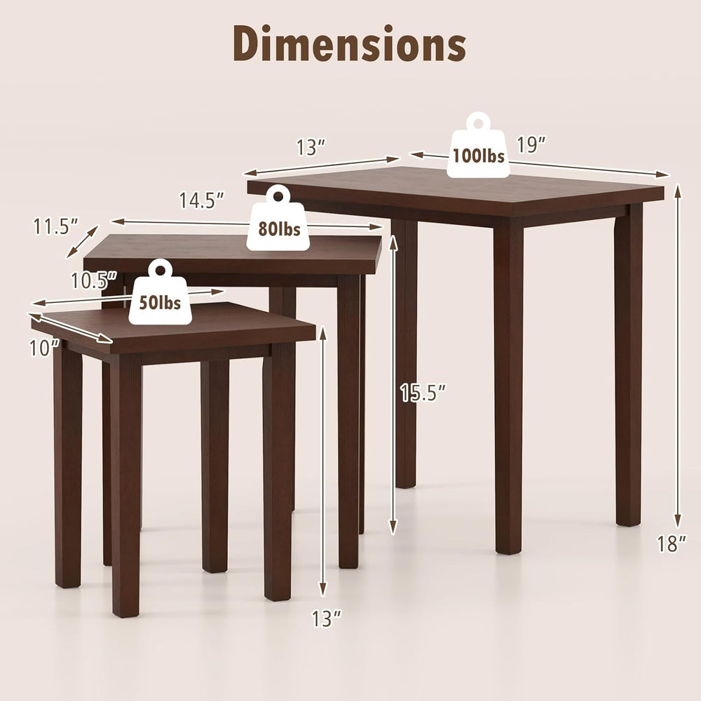 Giantex Nesting Tables Set of 3, Farmhouse Stacking Side Table with Rubber Le...