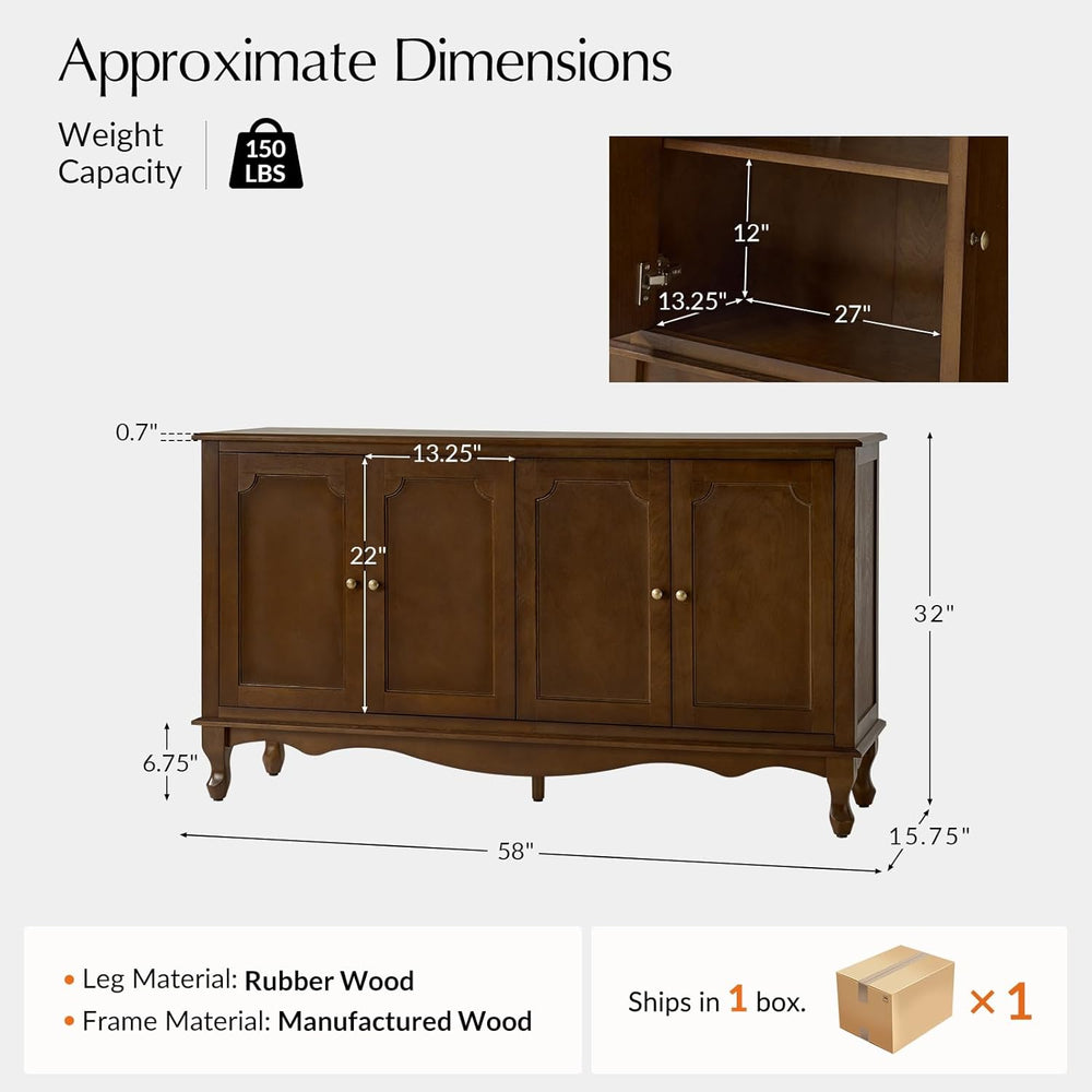 HULALA HOME Sideboard Buffet Cabinet with Storage, 58" Kitchen Farmhouse...