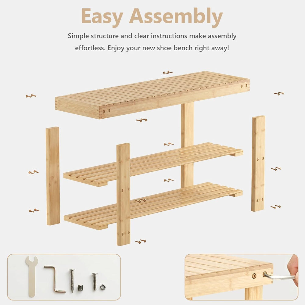 Simple Deluxe Shoe Rack Bench, 3-Tier Bamboo Storage Organizer, 286lb Capacit...
