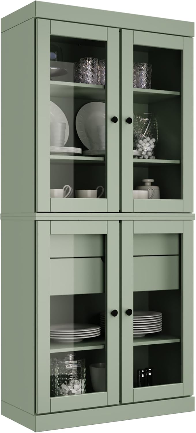 Palace Imports 100% Solid Wood 32"" Pantry Cabinet with Clear Glass...