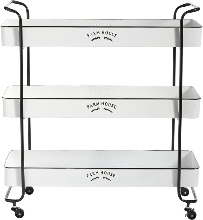 deco 79 Metal Kitchen Bar Cart, Cart 32" x 12" x 35", White