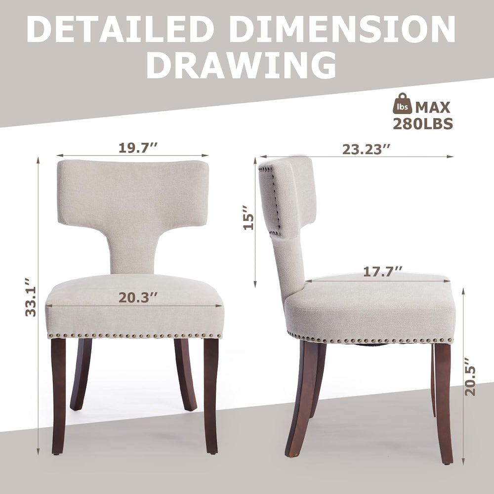 Mid Century Modern Farmhouse Dining Chairs Set of 2, Linen Upholstered with C...