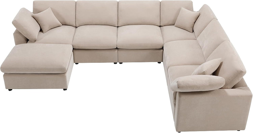 KIVENJAJA 130.3" Oversized Modular Sectional Cloud Sofa Couch, Beige
