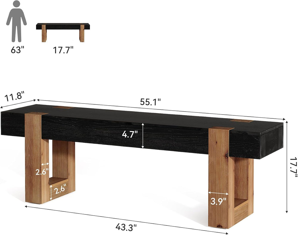 55" Solid Wood Dining Bench, Farmhouse Wooden Entryway Bench, End of Bed...