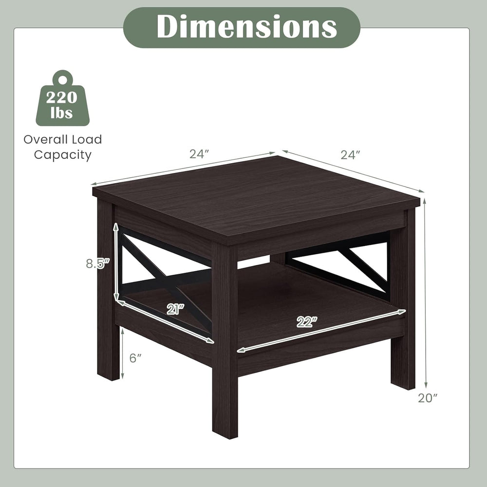 Giantex 2-Tier Square End Table, 24'' Sofa Couch Side Table with Stor...