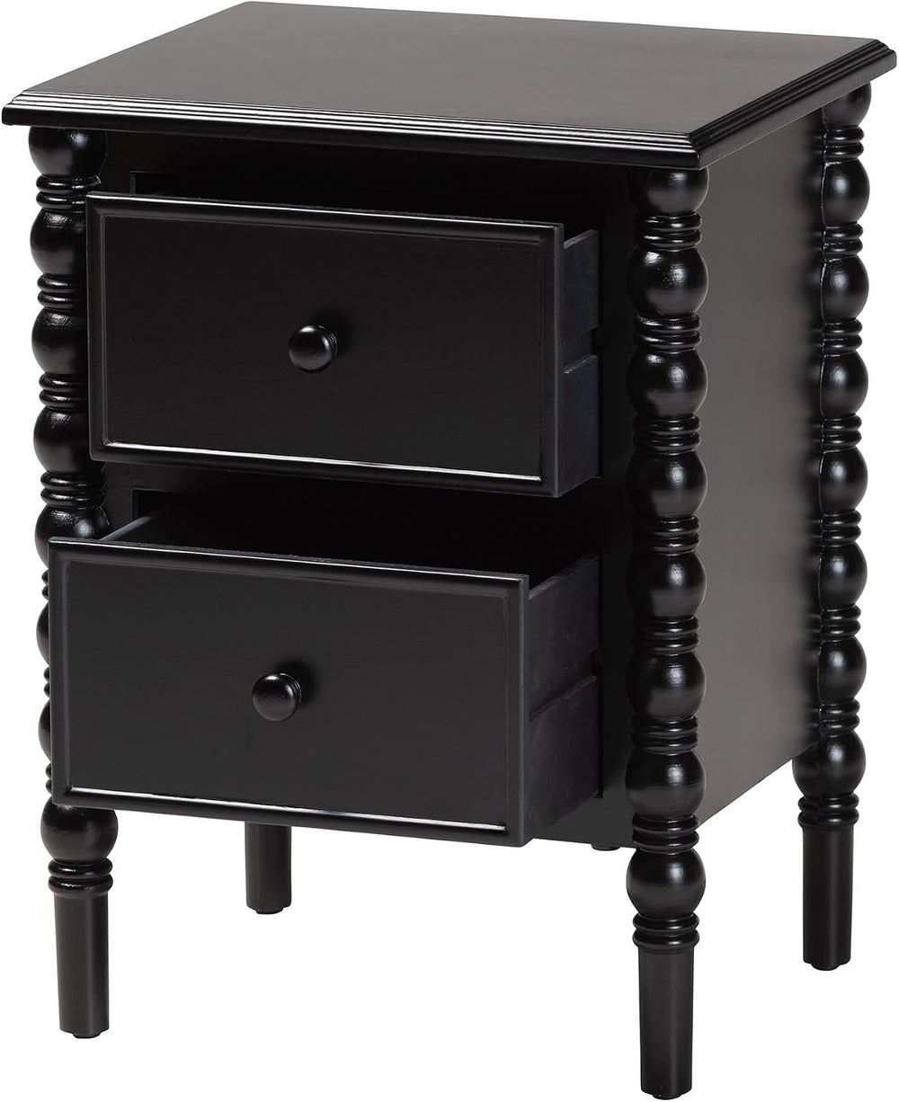 Baxton Studio Malinda Classic Black Wood 2-Drawer End Table with Spindle Legs