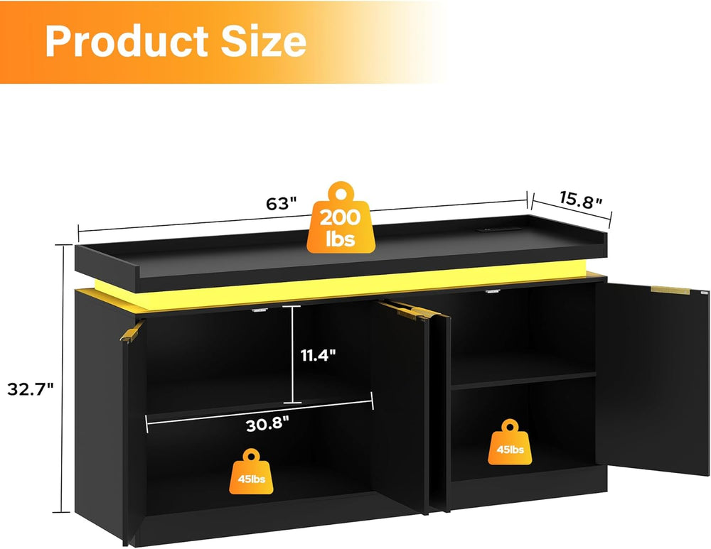 UNIQUITE 63" Sideboard Buffet Cabinet, Kitchen Buffet Cabinet Storage Ca...