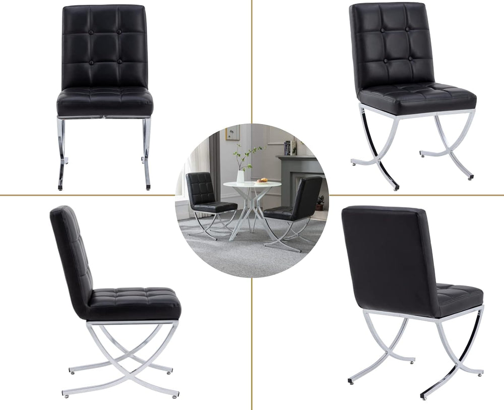EALSON Modern Dining Chairs Set of 2, Black Leather Upholstered Seater with C...