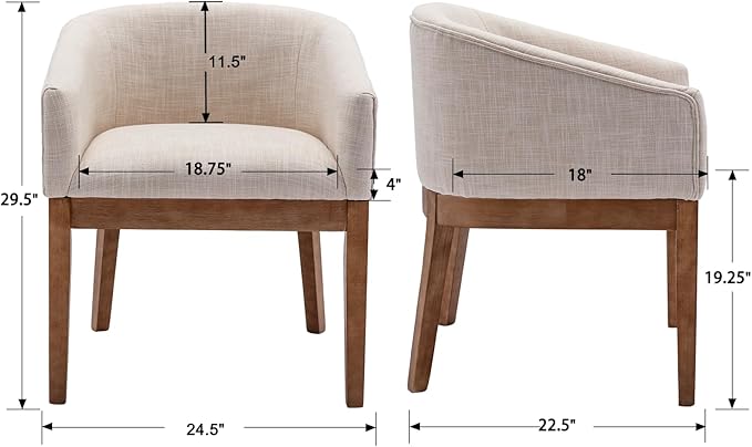 Mid Century Modern Upholstered Barrel Dining Chairs with Arms Set of 2, Farmh...