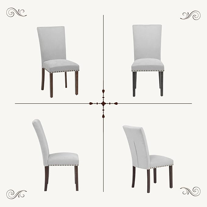 Furniliving Upholstered Dining Chairs Set of 2 - Line Fabric Modern Farmhouse...