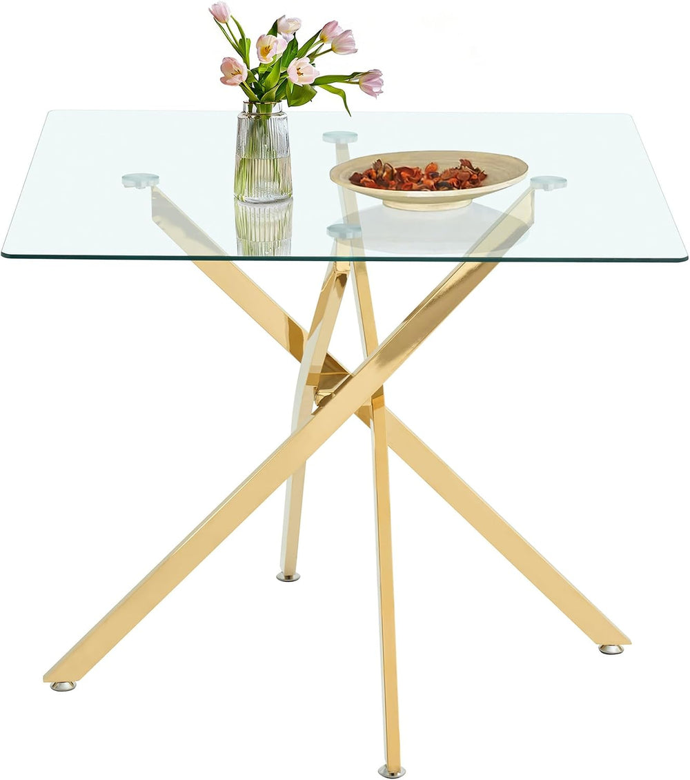 Modern Dining Table for 4 People, 36" Square Dining Table with Gold Chro...