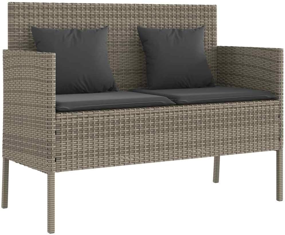 Gray Patio Storage Bench with Cushion, PE Rattan Outdoor Seating with Waterpr...
