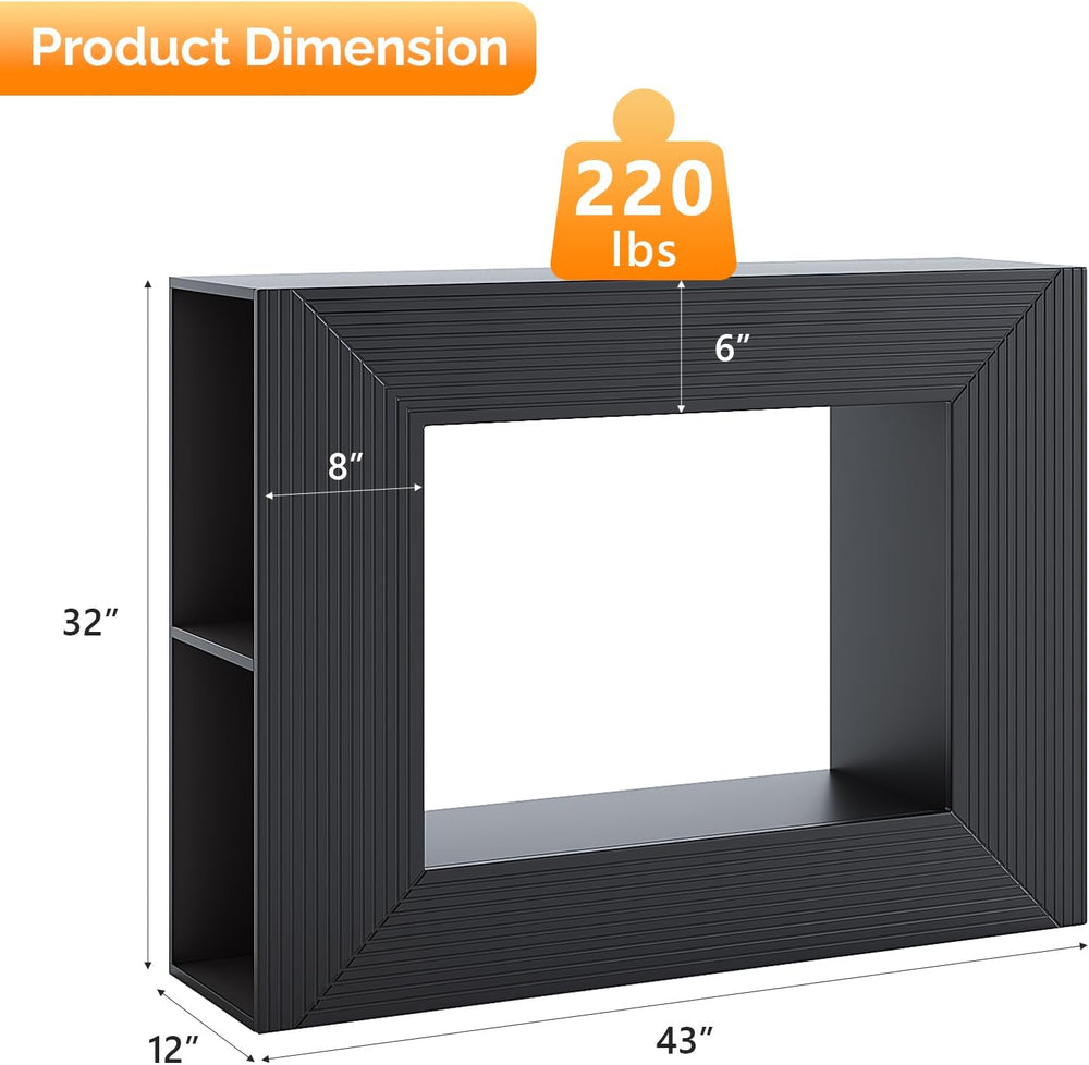 VINGLI 43" Fluted Entryway Table with Storage Shelves and Lights, Black ...