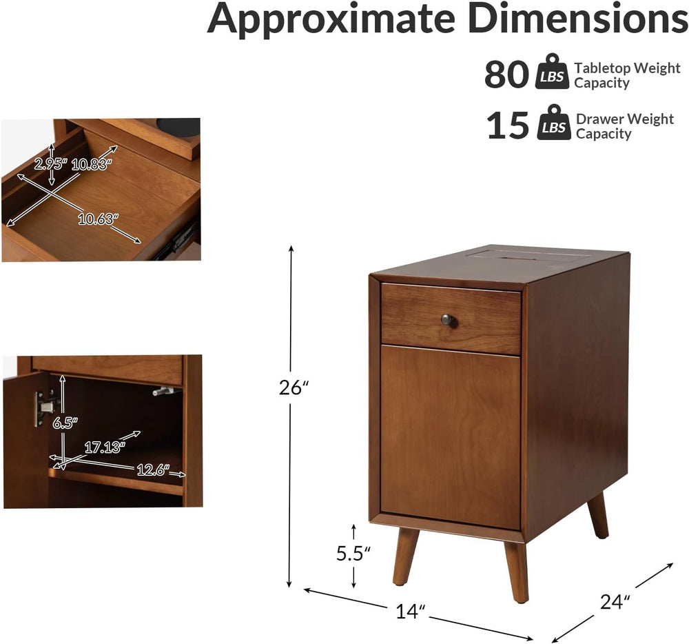 HULALA HOME Side Table with Drawers and Charging Station, Modern End Table wi...