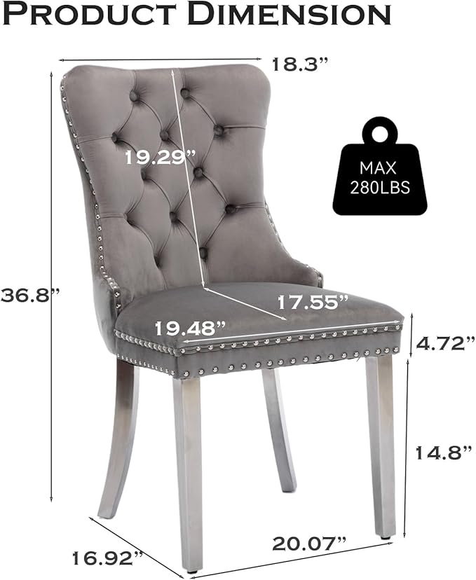 Velvet Upholstered Dining Chairs Set of 2, Modern Style Kitchen Side Chairs w...
