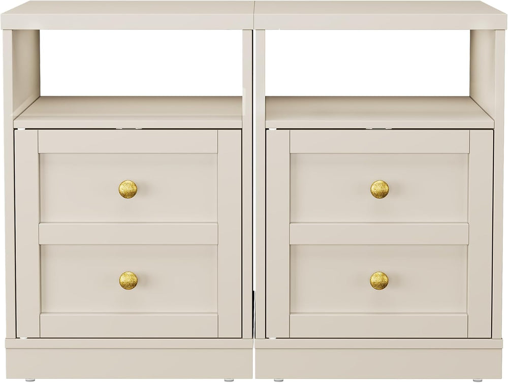 RoyalCraft End Table Set of 2, Nightstand with Storage Shelf and Door, Faux T...