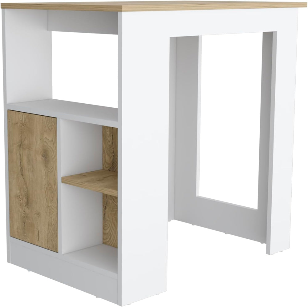 Kitchen Island with 1-Door Cabinet and Side Shelves | Push-to-open cabinet wi...