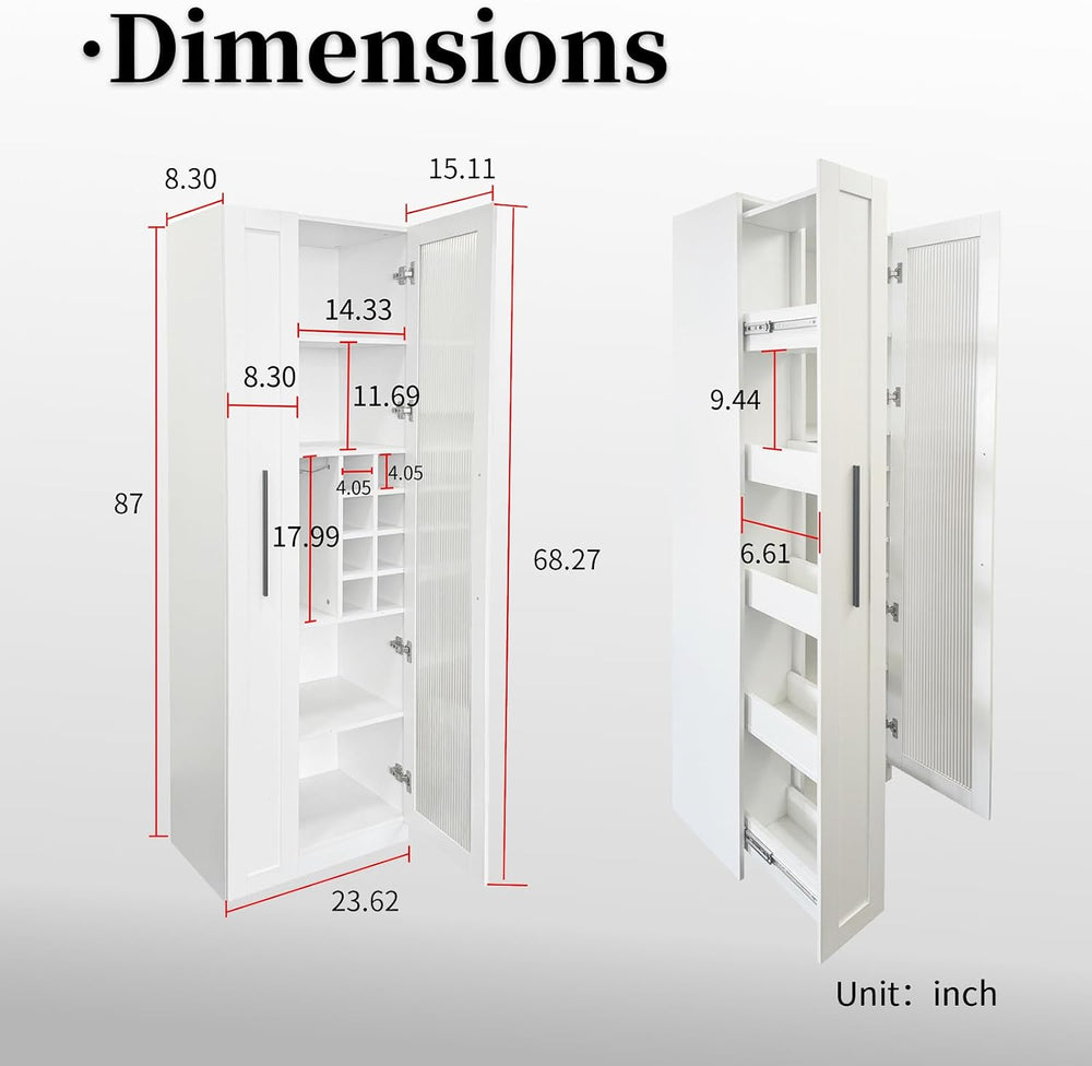 JOYSOURCE Kitchen Hutch Cabinet with 5-Tier Pull-Out Storage Shelves Tall Kit...