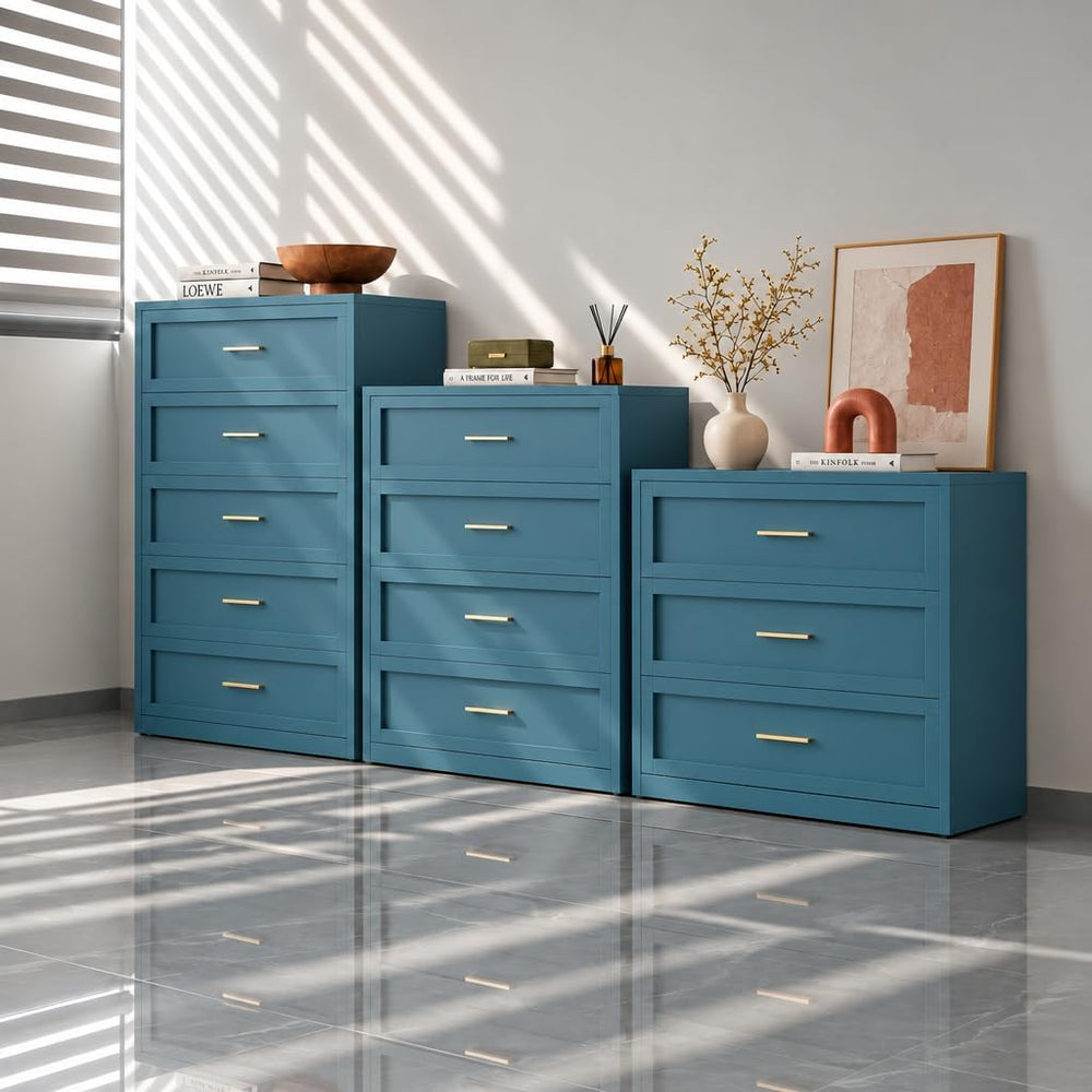 Blue 5 Drawer Metal Dresser