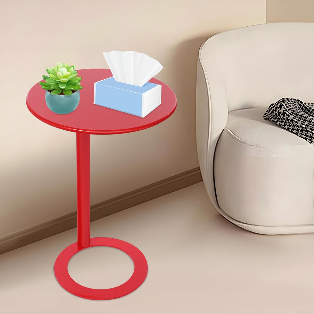 C-Shaped Side Table for Small Spaces - Modern Round End Table Slides Under So...