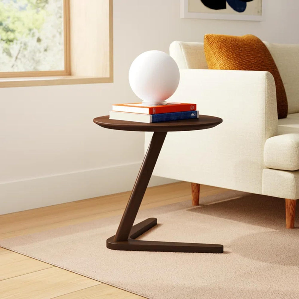 YUNMUAIR-C-Shaped Solid Wood End Table,Small Round Side Table for Couch,Space...