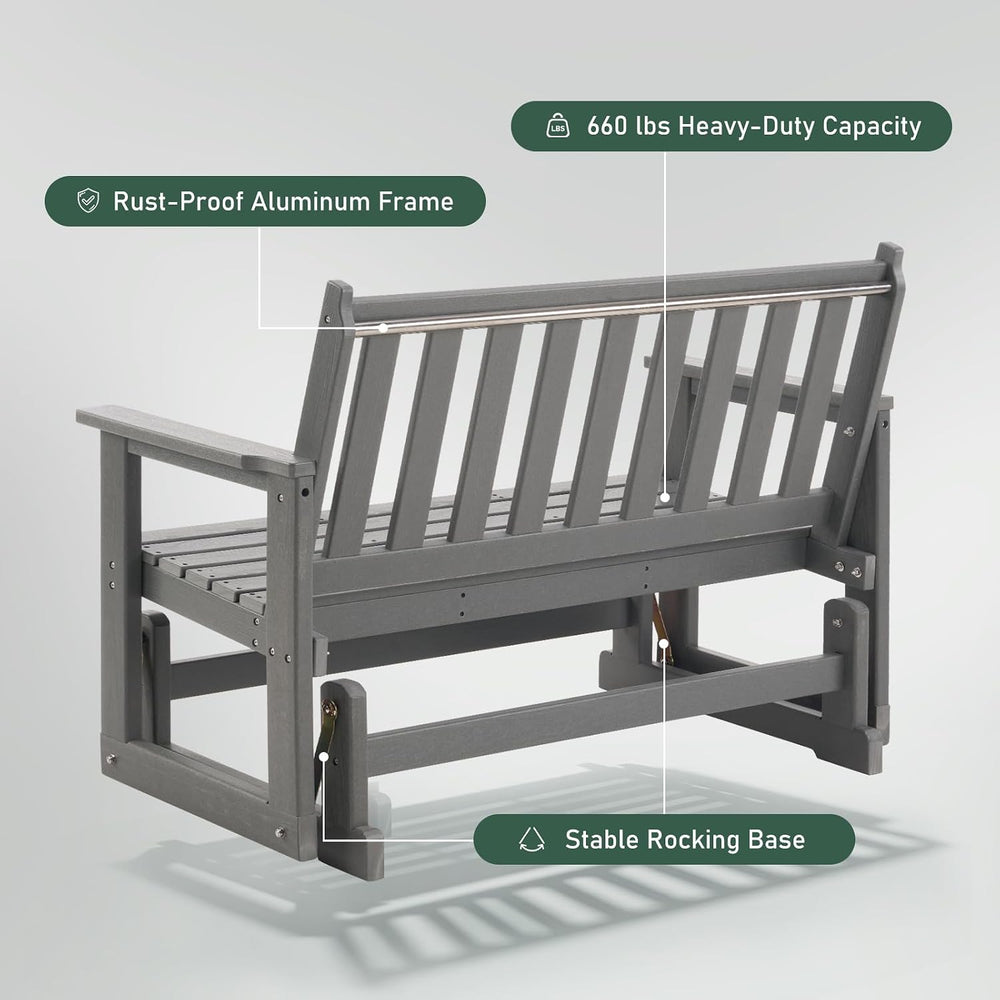 Furnimart Patio Glider Bench, HDPE All-Weather Outdoor Glider for 2-Person, H...