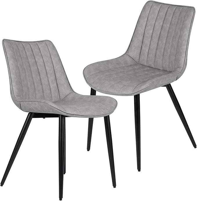 Faux Leather Dining Chairs Set of 2 Mid Century Modern Leisure Upholstered Ch...
