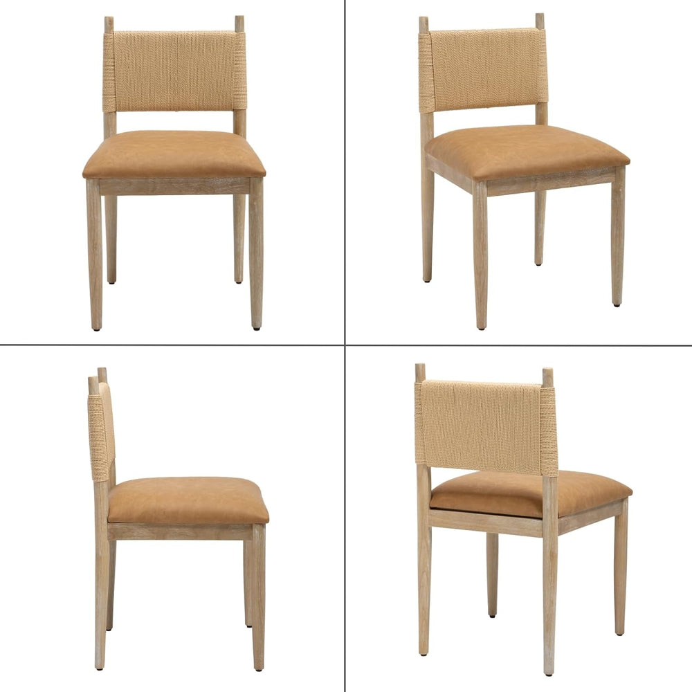 chairus Modern Coastal Woven Dining Chairs Set of 4, Brown Faux Leather