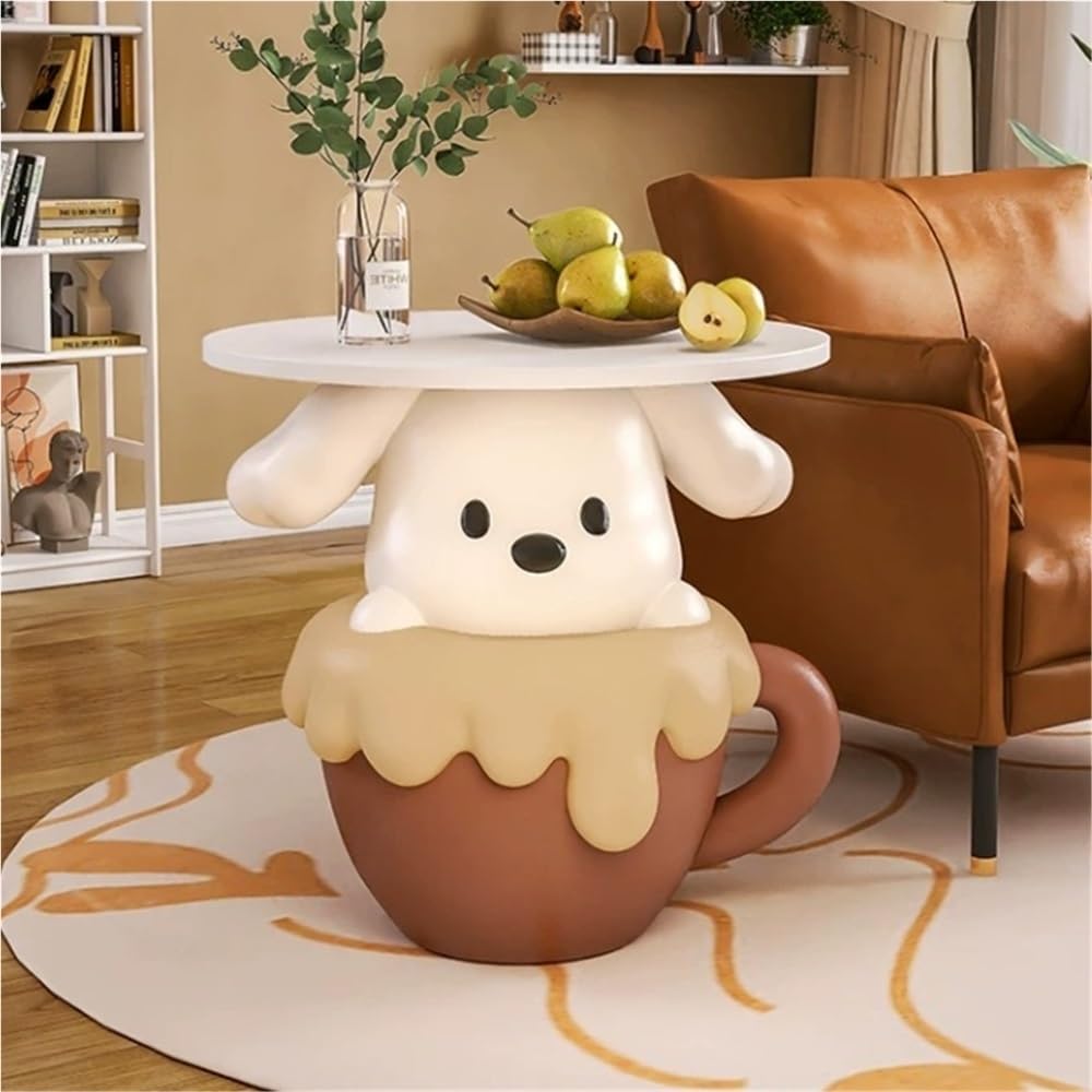 Modern Cute Puppy Side Table with Tray, Resin Dog Sculpture Accent End Table,...
