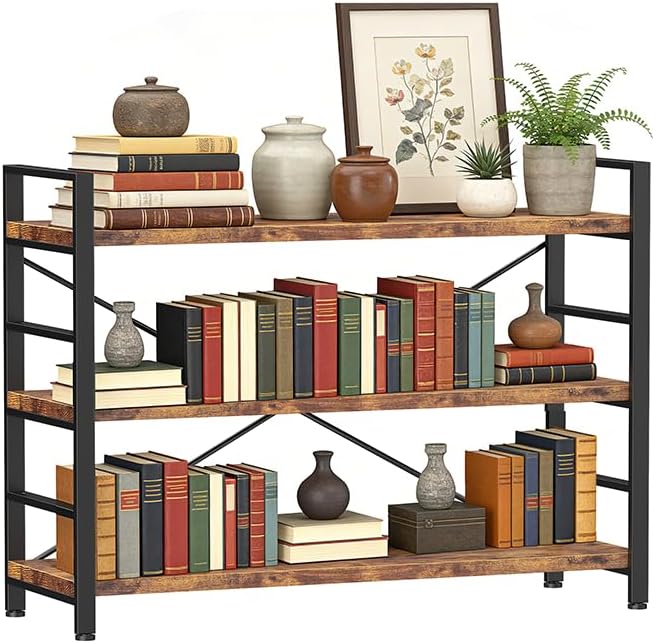 Bookshelf 3 Tier Bookcase Home Office Bookshelves with Height-Adjustable Wood...