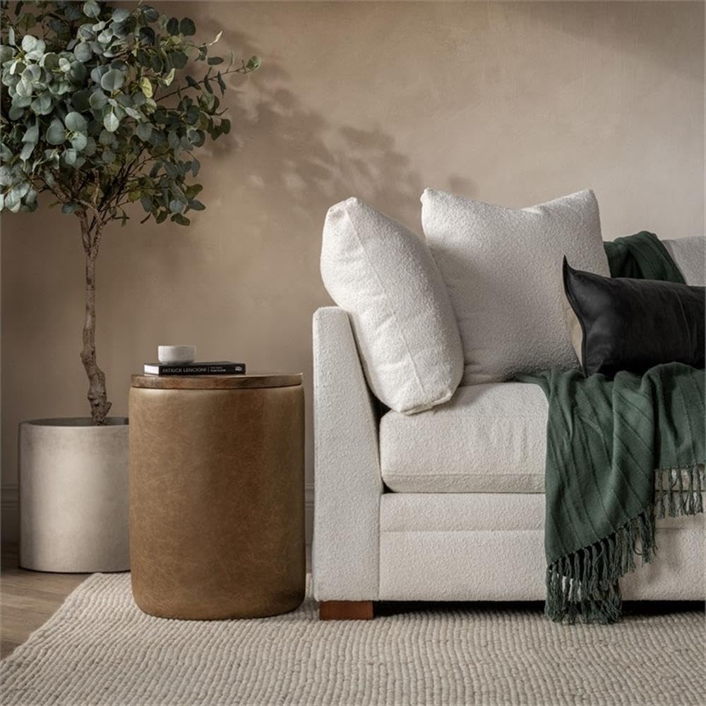 Pemberly Row Mango Wood Leather Wrap Accent End Table, Chestnut Finish, 16Wx1...