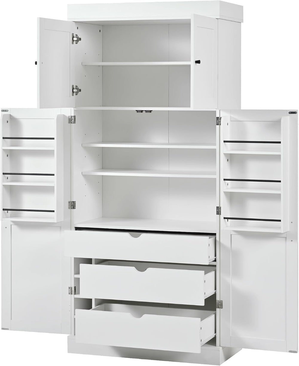 Large Freestanding Kitchen Pantry Cabinet, Cupboard Storage Cabinet with Adju...
