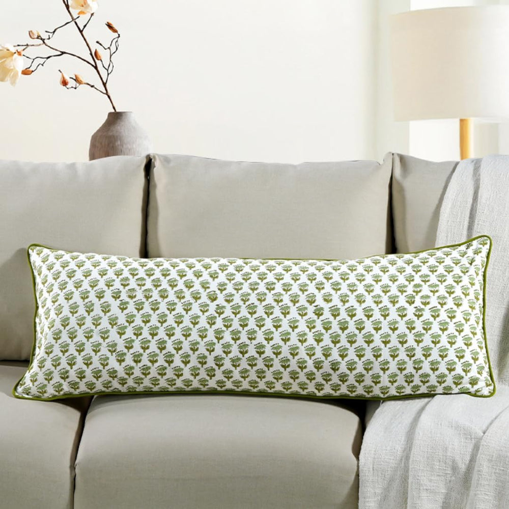 CPC Emerald Green Block Print Pillow Sham Cover 14x36 Inch, Pack of 1