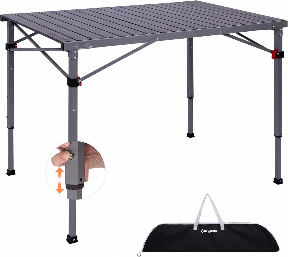 KingCamp 265lbs Adjustable Camping Table Foldable, Aluminum Camp Table