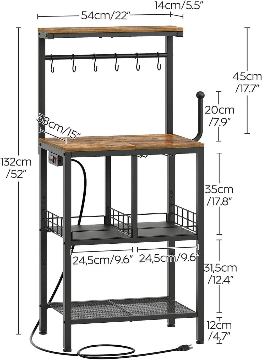 YATINEY Bakers Rack with Power Outlet, Microwave Stand with Paper Holder, Cof...