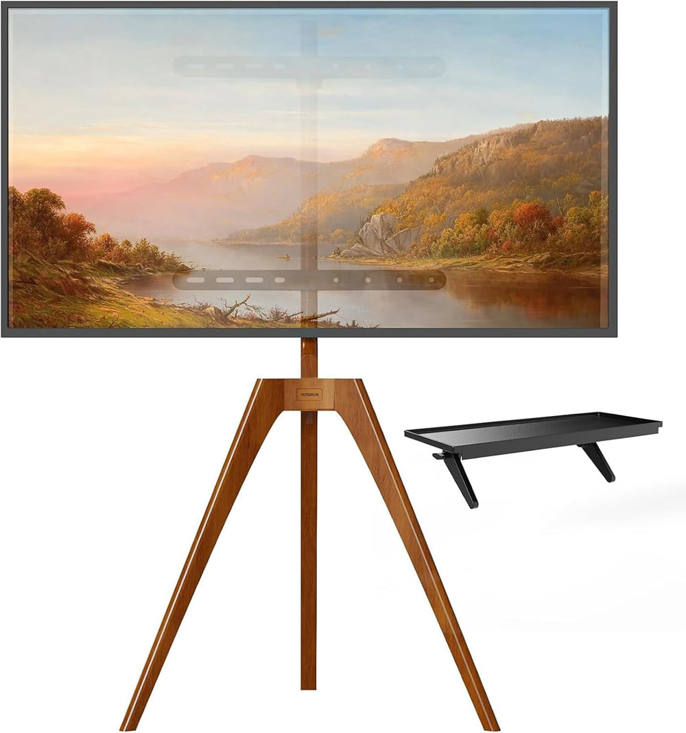 PUTORSEN Solid Wood Easel TV Stand for 45-65'' TVs, Hidden Cable, Wal...