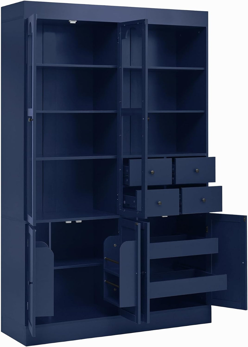 Freestanding Tall Kitchen Pantry Cabinet with 4 Drawers, Door Shelves and Pul...