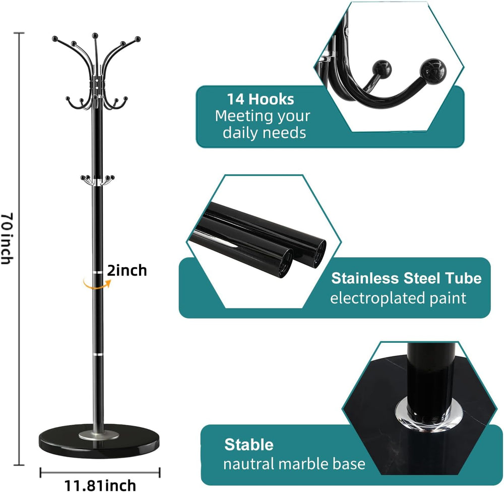 Coat Rack Freestanding with 360ยฐRotary 14 Hooks Marble Base