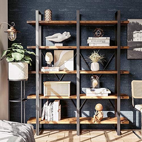 IRONCK Industrial Bookshelf and Bookcase Double Wide 5 Tier, Large Open Shelv...